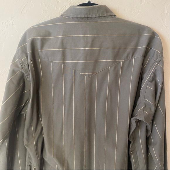 Vintage Pearlsnap Western Shirt Flying R Ranchwear Made in USA Brown Stripe 17.5 - Picture 6 of 9